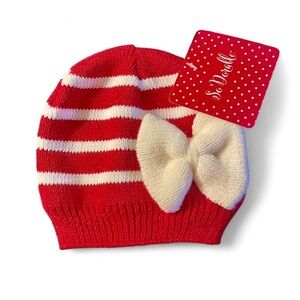 Red and White Striped Kids Beanie